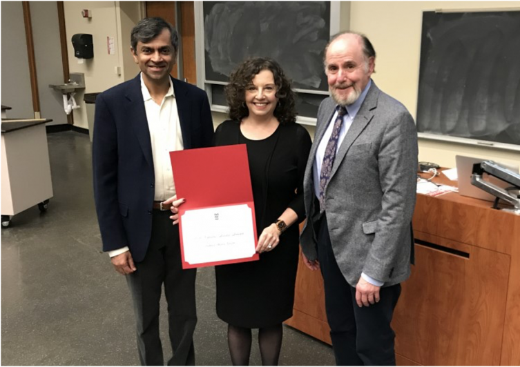 Dr. Chhabra and Dr. Landau with Dr. Sharon Glotzer, 2020 Chhabra-Landau speaker