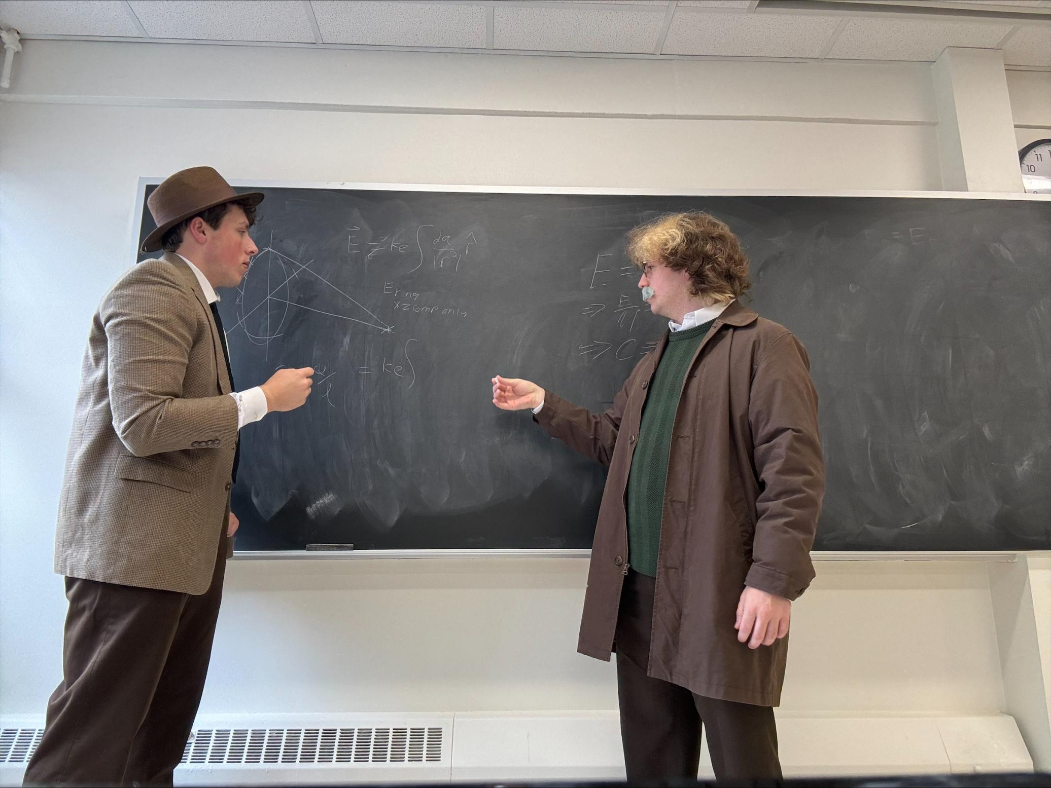 Sophomores Sam Penkava (left) and Clay Reece (right) as Oppenheimer and Einstein
