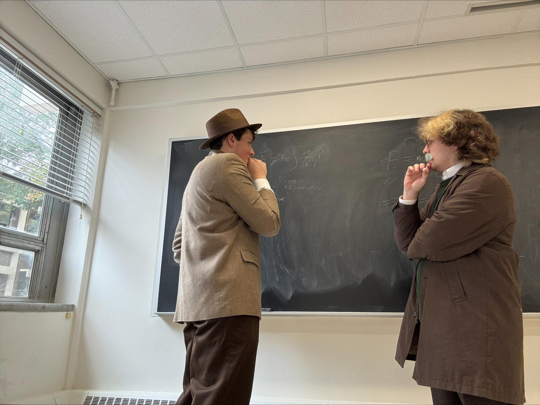 Sophomores Sam Penkava (left) and Clay Reece (right) as Oppenheimer and Einstein